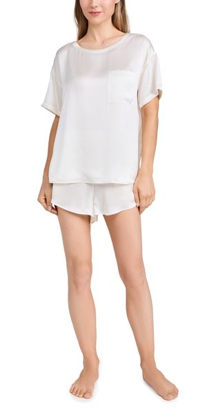 Lunya Washable Silk Tee Short Set Tranquil White M