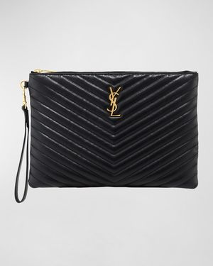 YSL Monogram Medium Pouch in Smooth Leather