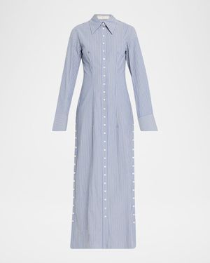 Long Button-Front Pinstripe Shirtdress