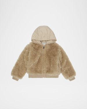 Girl's Teddy Zip-Front Cardigan with Nylon Hood, Size 12-14