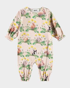 Girl's Florina Rabbit-Print Organic Cotton Bodysuit, Size 3M-12M