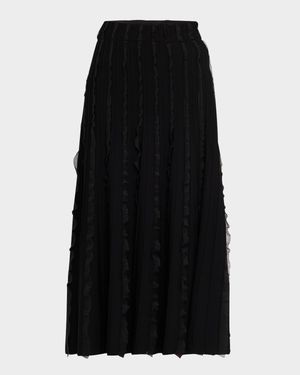 Ribbed Ruffle-Trim Maxi Skirt