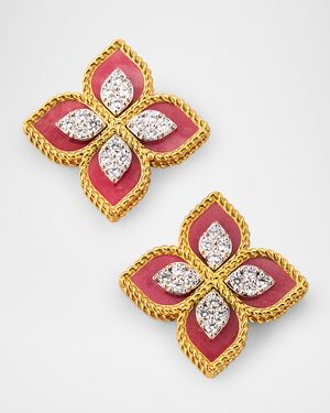 18K Yellow Gold Diamond and Rhodonite Stud Earrings