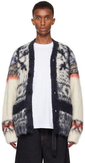 sacai Off-White Pattern Knit Cardigan