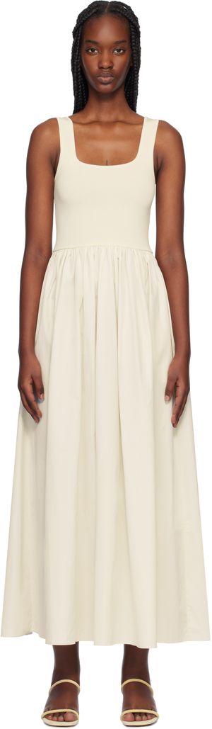 Matteau Robe midi blanc cassé en popeline de coton et en tricot