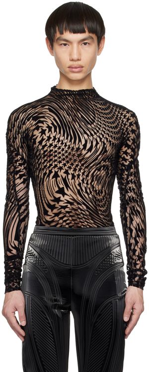 Mugler Col roulé noir à motif graphique
