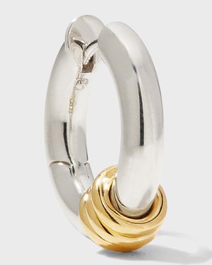 Men's 13mm Thick Hollow Hoop Earring in Sterling Silver with Yellow Gold Accents, Single