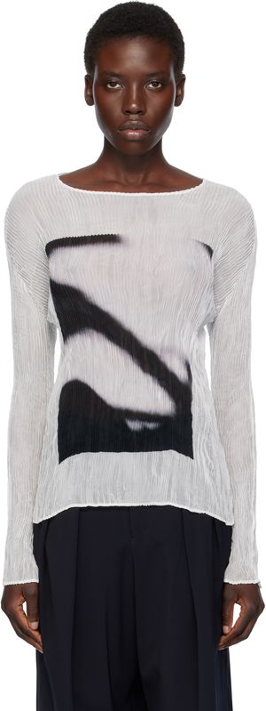Issey Miyake T-shirt blanc en crêpe chiffon à image