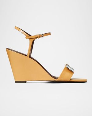 Gigi Leather Bar Ankle-Strap Wedge Sandals