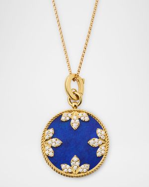 18K Yellow Gold Diamond and Lapis Pendant Necklace