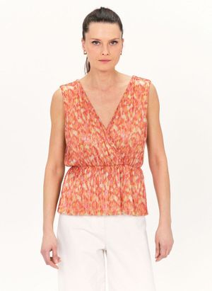 Caroll - Top Col V métallisé - Taille L - Orange