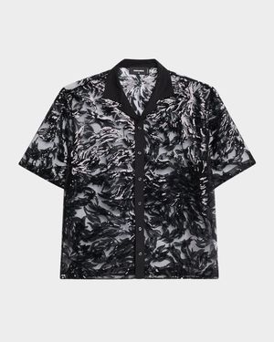 Men's Sequin-Embroidered Camp Shirt