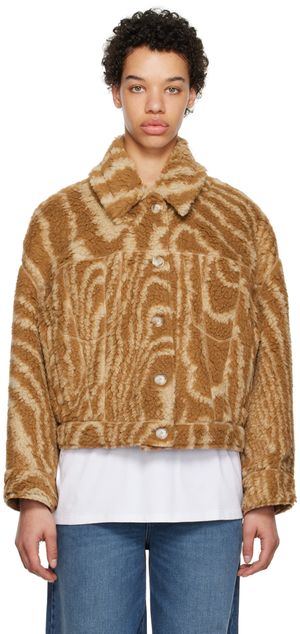 Stella McCartney Tan Woodgrain Print Teddy Jacket