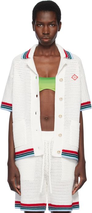 Casablanca Chemise blanc cassé en crochet à logo gothique