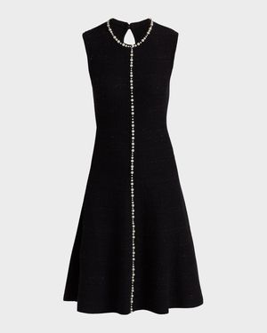 Sleeveless Beaded Metallic Knit Dress