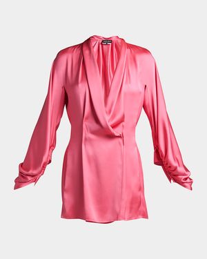 Draped Silk Tunic Blouse