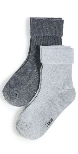 Stems 2 Pack Cozy Lounge Socks Grey/Charcoal One Size