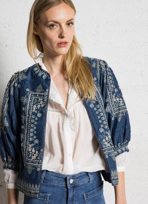 M.a.b.e - Veste droite en coton brodé - Taille L - Bleu