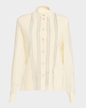 Lace Pleated Crepe De Chine Shirt