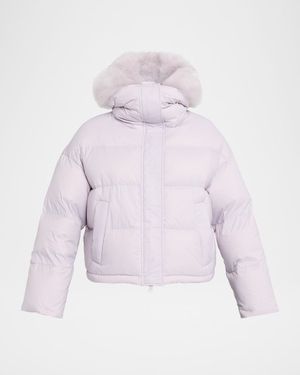 Short Down Jacket with Removable Fur Trim