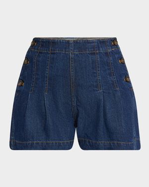 Chleo Pleated Denim Shorts