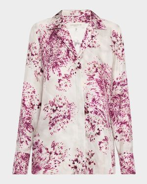 Splatter-Print Silk Twill Blouse