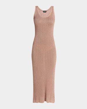 Metallic Rib Knit Sleeveless Midi Dress