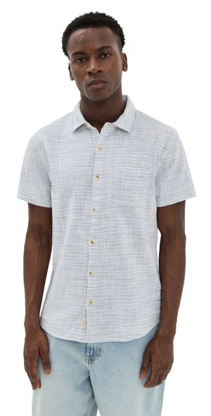 Marine Layer Classic Stretch Selvage Shirt Blue Mini Stripe XL