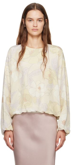 Dries Van Noten Chemisier beige en soie à coupe cocon
