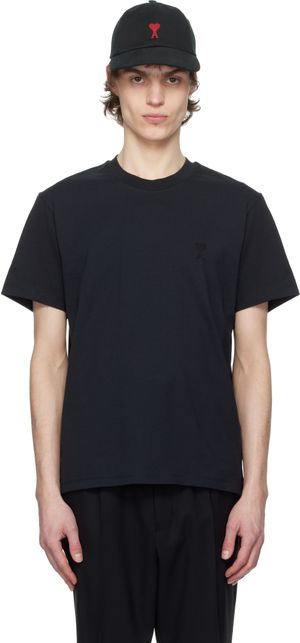 AMI Paris Black Cotton Ami de Coeur T-shirt