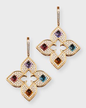 18K Rose Gold Earrings with Diamonds and Semiprecious Stones