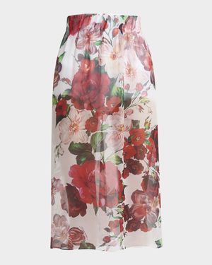Bouquet Rose Chiffon Sheer Midi Skirt