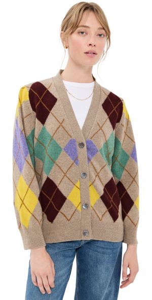&Daughter Argyle Grandad Lambswool Cardigan Dark Natural With Yellow XS