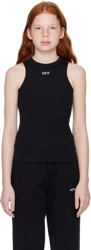 Off-White Kids Black Stamp Ribbed Tank Top