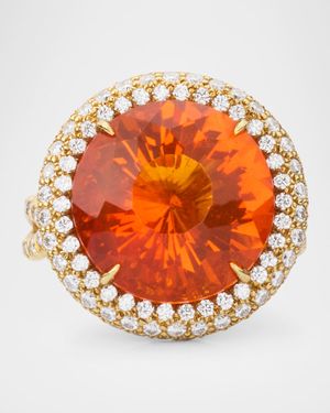 18K Yellow Gold Diamond and Fire Orange Opal Statement Ring