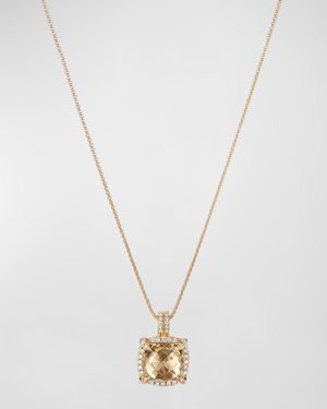Chatelaine Pave Bezel Pendant Necklace with Gemstone and Diamonds in 18K Gold, 9mm