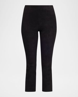 Stretch-Suede Split Hem Crop Pants