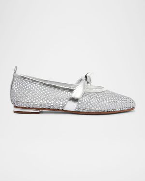 Clarita Metallic Bow Fishnet Ballerina Flats
