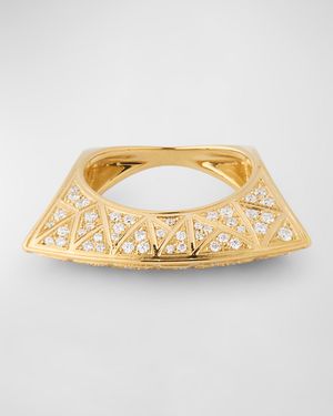 18K Yellow Gold White Diamond Lotus Ring with Cross Pattern