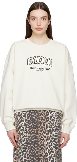 GANNI Pull molletonné Isoli blanc cassé