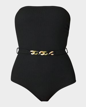 Belted Strapless One-Piece Swimsuit
