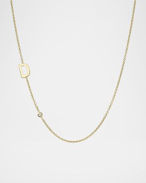 14k Gold Asymmetrical Initial and Bezel Diamond Necklace