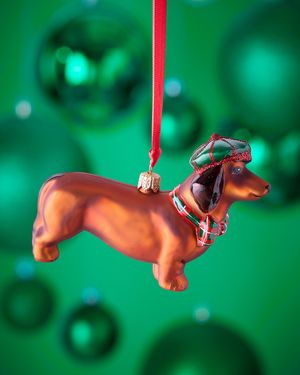 Red Dachshund in Newsboy Hat and Bow Tie Christmas Ornament