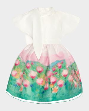 Girl's 3D Floral Elegance Neck-Tie Dress, Size 3T-12