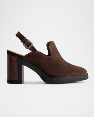 Suede Heeled Loafer Slingback Clogs