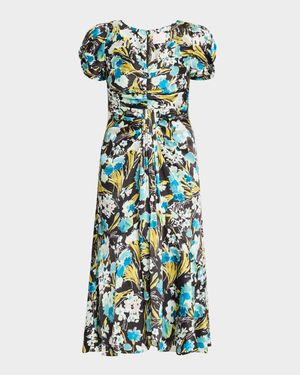 Walker Floral Puff-Sleeve Midi Dress