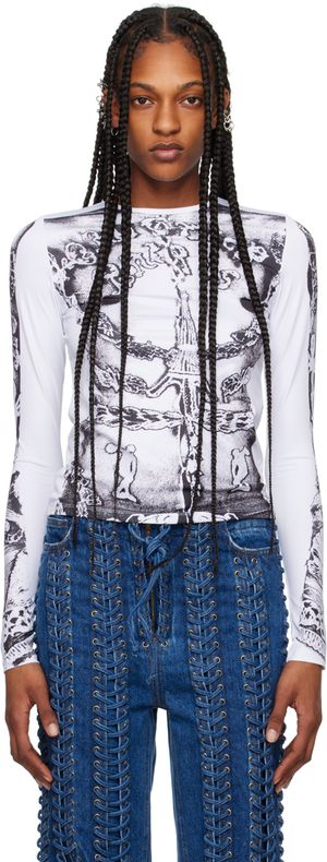 Jean Paul Gaultier T-shirt à manches longues blanc à image à logo - Très Gaultier