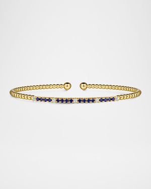 14K Yellow Gold Bujukan Diamond and Blue Sapphire Split Bangle