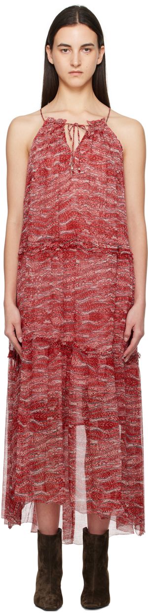 Isabel Marant Etoile Robe longue Alita rouge en crêpe chiffon