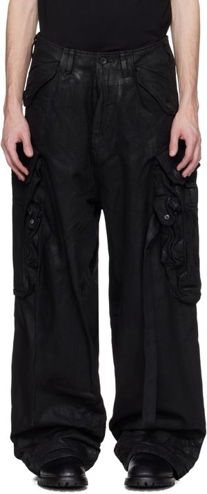 Julius Black Coated Gasmask Denim Cargo Pants